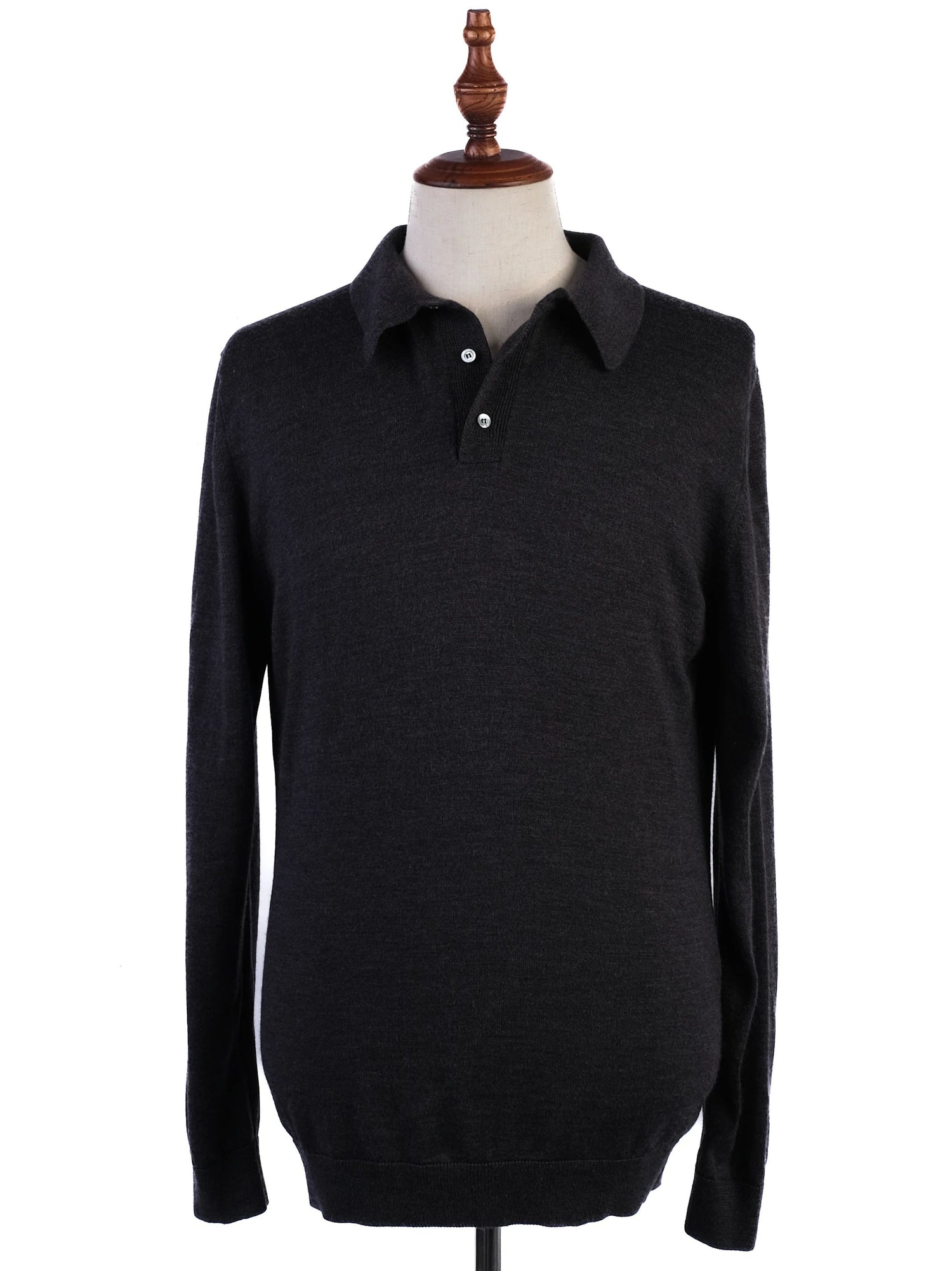 Excellent Cenere Gray Wool Long-Sleeved Polo Shirt Size L for Men