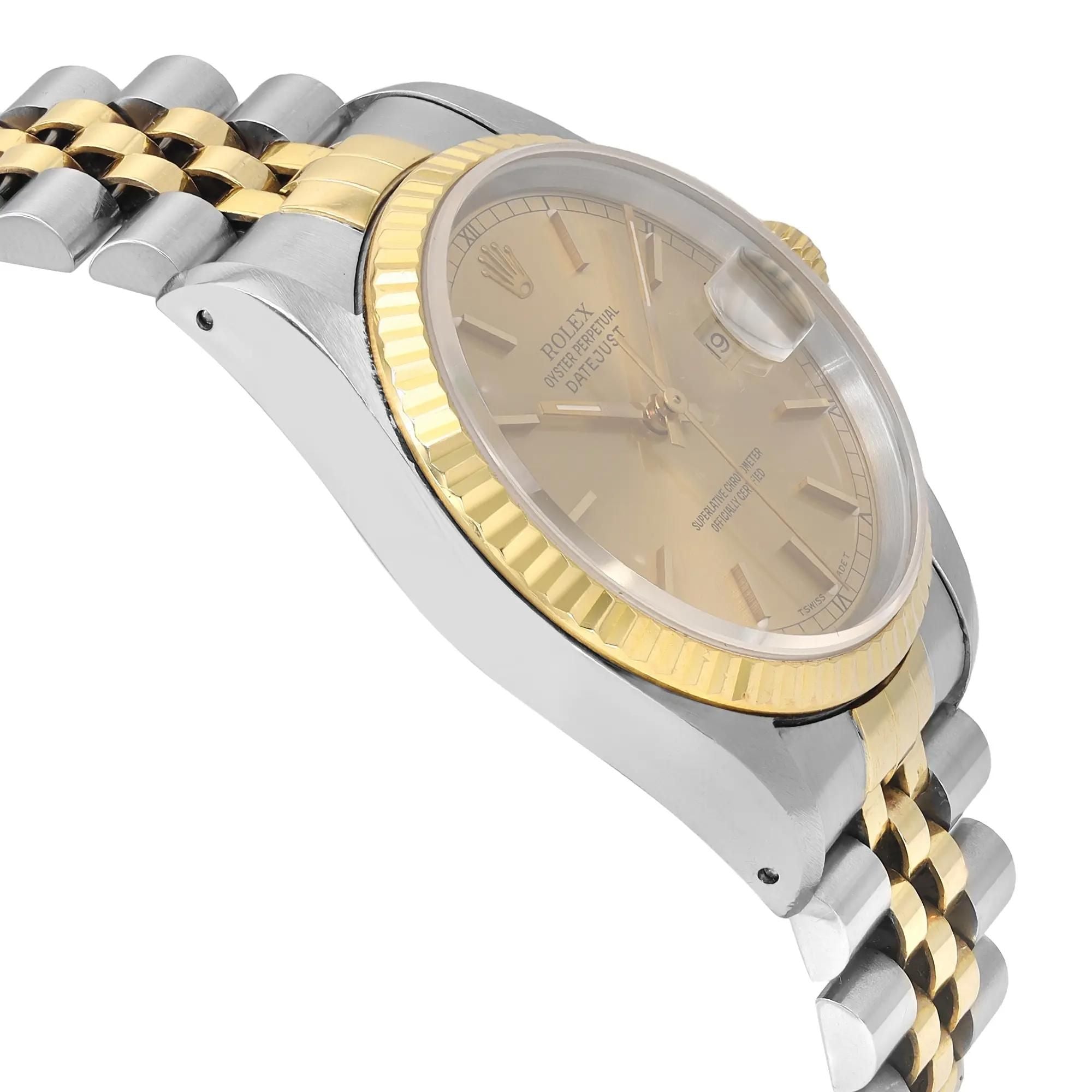 Rolex Datejust 36mm Jubilee 18K Gold Steel Champagne Dial Men Watch 16233