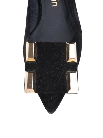 Good Ballin Black Leather Flat Shoes with Gold Embellishments Size 37