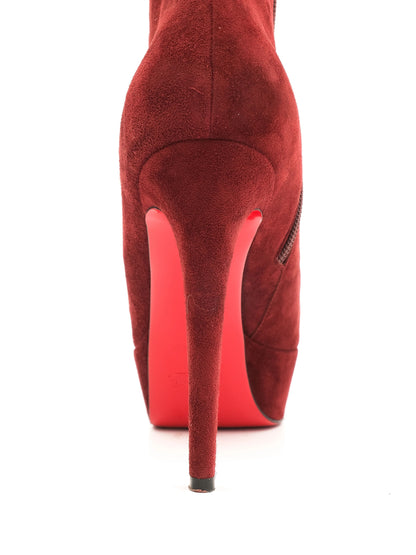 Excellent Christian Louboutin Red Suede High-Heeled Ankle Boots Size 37