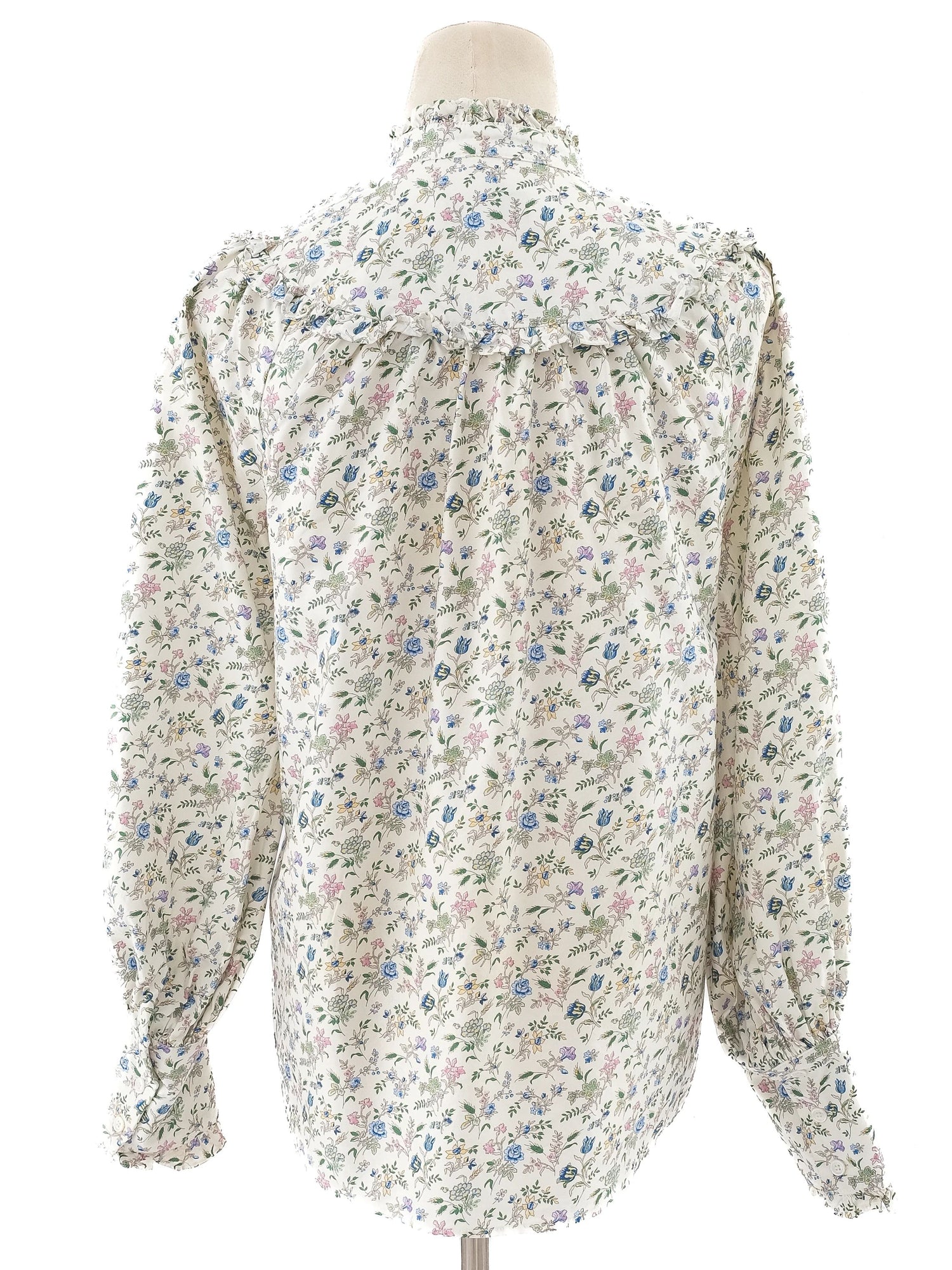 Weekend MaxMara Floral Blouse White Ruffled Collar Size M