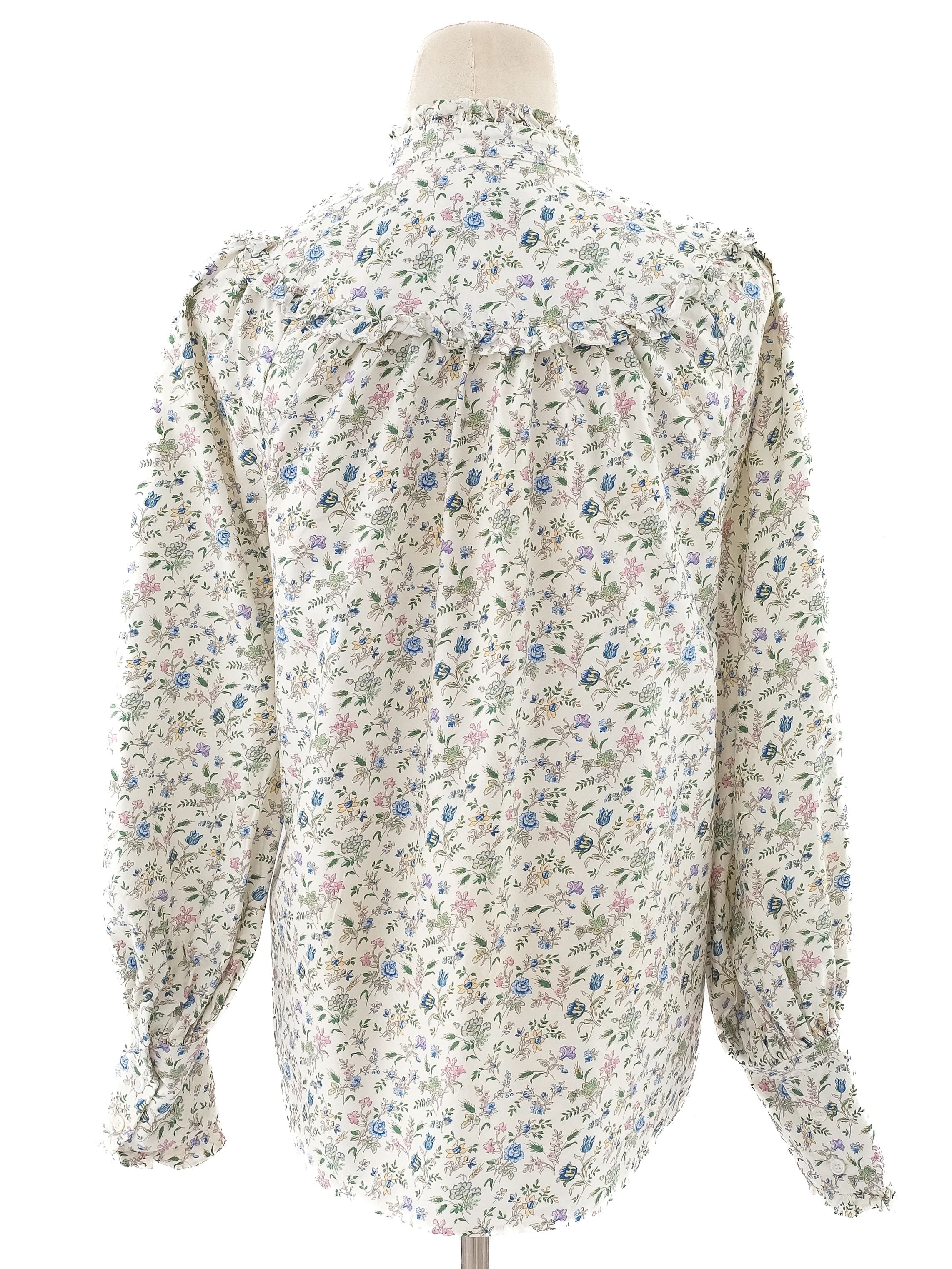 Weekend MaxMara Floral Blouse White Ruffled Collar Size M