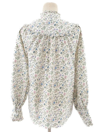 Weekend MaxMara Floral Blouse White Ruffled Collar Size M
