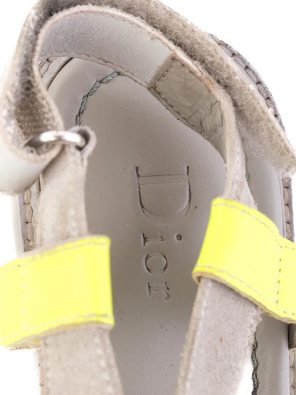 Excellent Dior Gray Fabric Sandals with Yellow Accent Size 34 for Kids