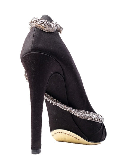 Excellent Valentino Black High-Heeled Peep-Toe Shoes with Rhinestones