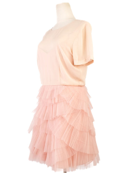 Excellent BCBGMaxazria Pink Silk Dress Size M with Ruffled Skirt