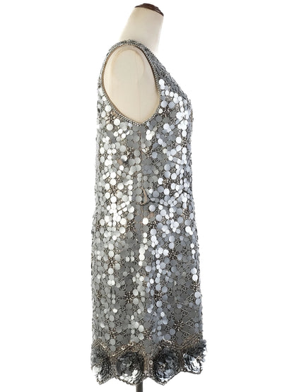 Excellent Gray Silk Sleeveless Dress with Sequin Embellishments