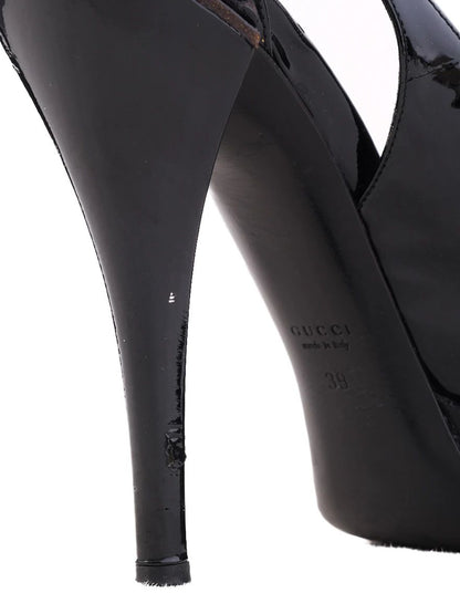 Excellent Gucci Black Leather Stiletto Heels with Ankle Strap