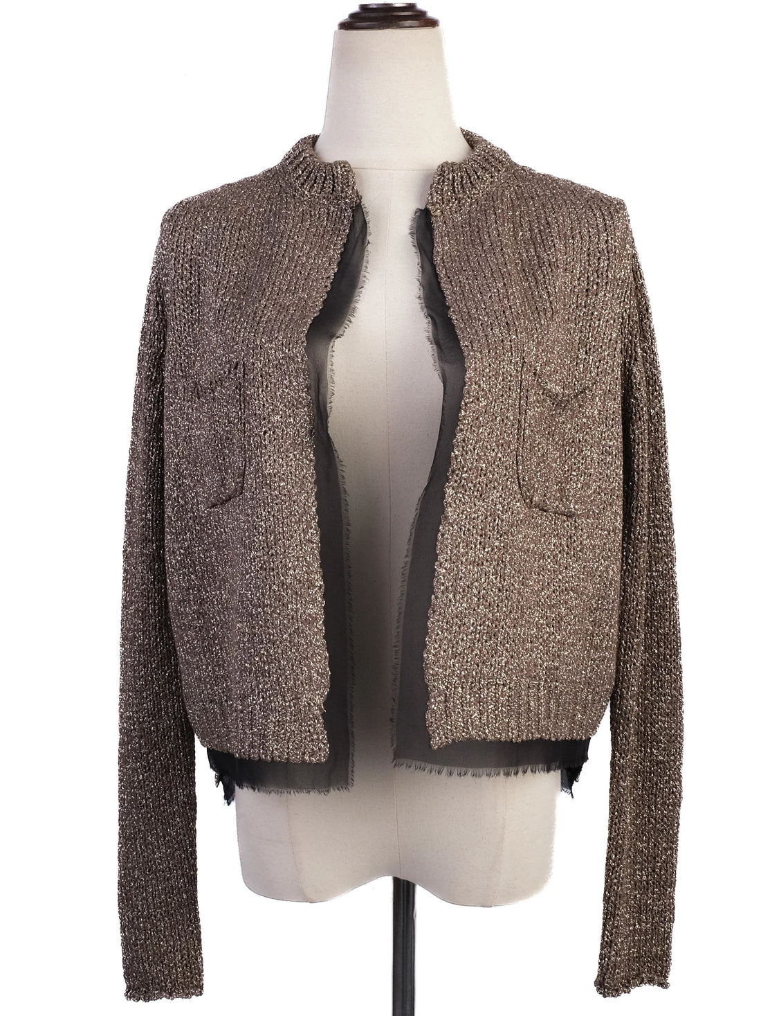Excellent Nude Gray Viscose Knitted Jacket with Pockets Women&