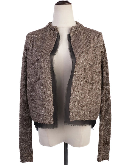 Excellent Nude Gray Viscose Knitted Jacket with Pockets Women&