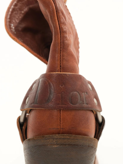 Perfect Dior Orange Leather High-Heeled Western Boots Size 39