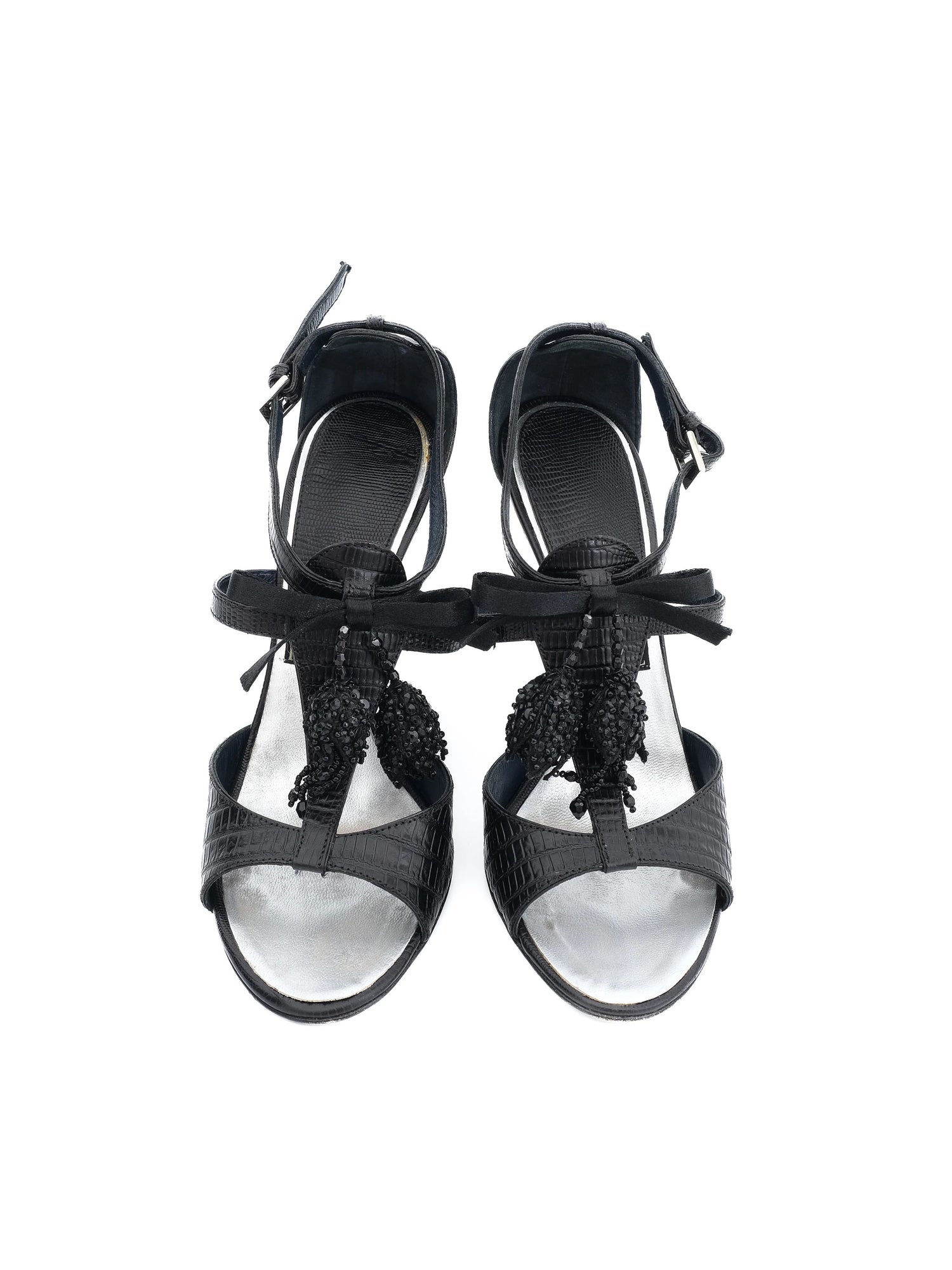 Excellent GF Ferre Black Leather High-Heeled Sandals Size 38.5