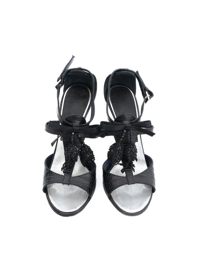 Excellent GF Ferre Black Leather High-Heeled Sandals Size 38.5