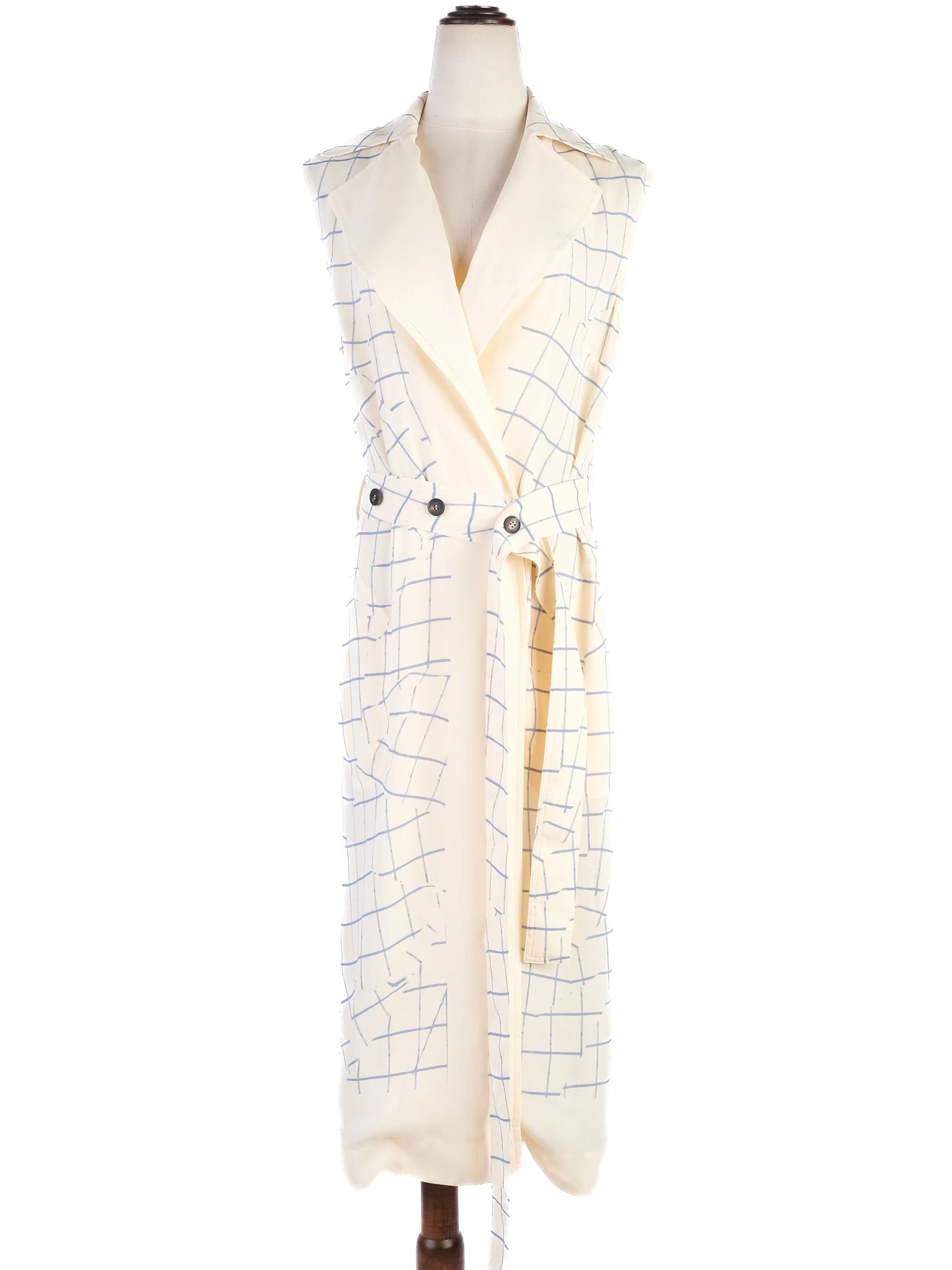 Victoria Beckham Sleeveless Trench Coat Blue Grid Pattern XS Excellent
