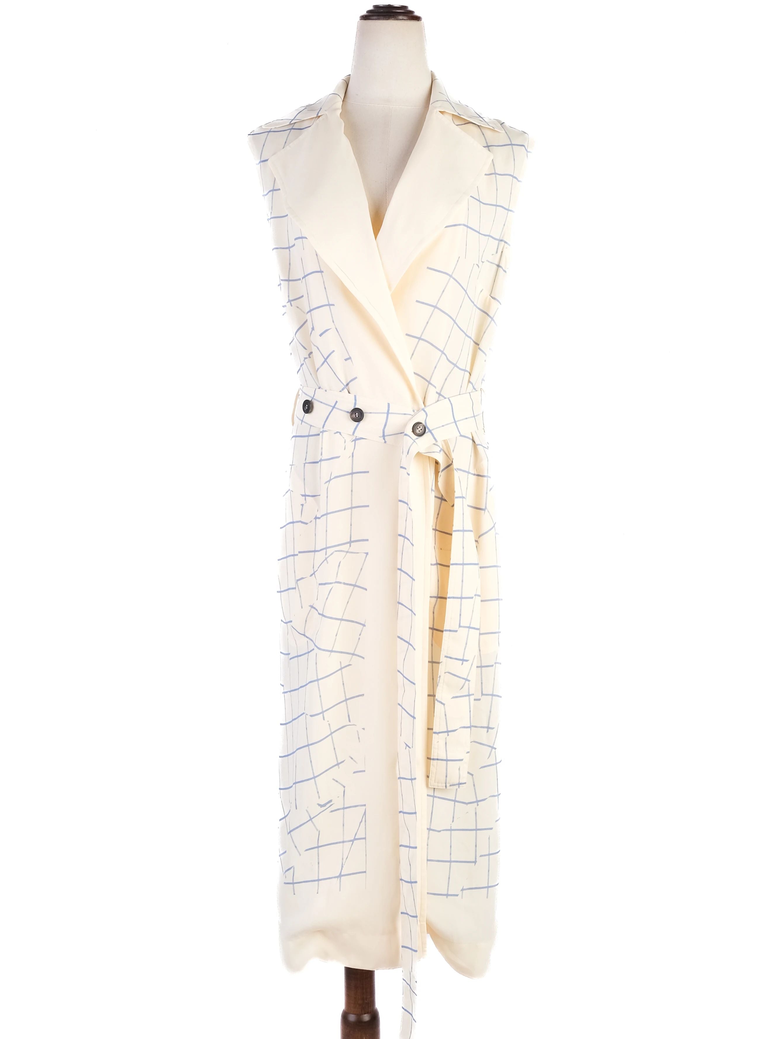 Victoria Beckham Sleeveless Trench Coat Blue Grid Pattern XS Excellent