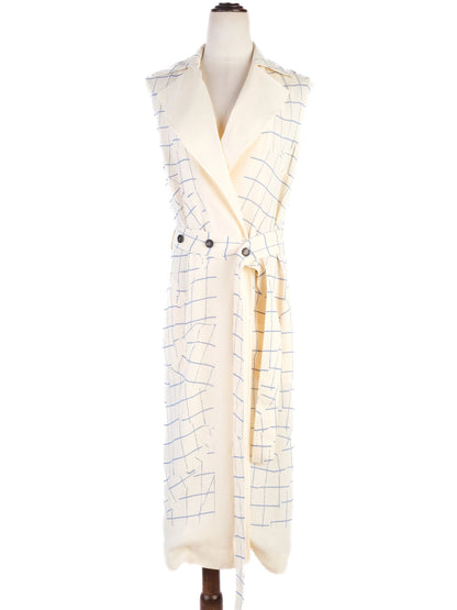 Victoria Beckham Sleeveless Trench Coat Blue Grid Pattern XS Excellent