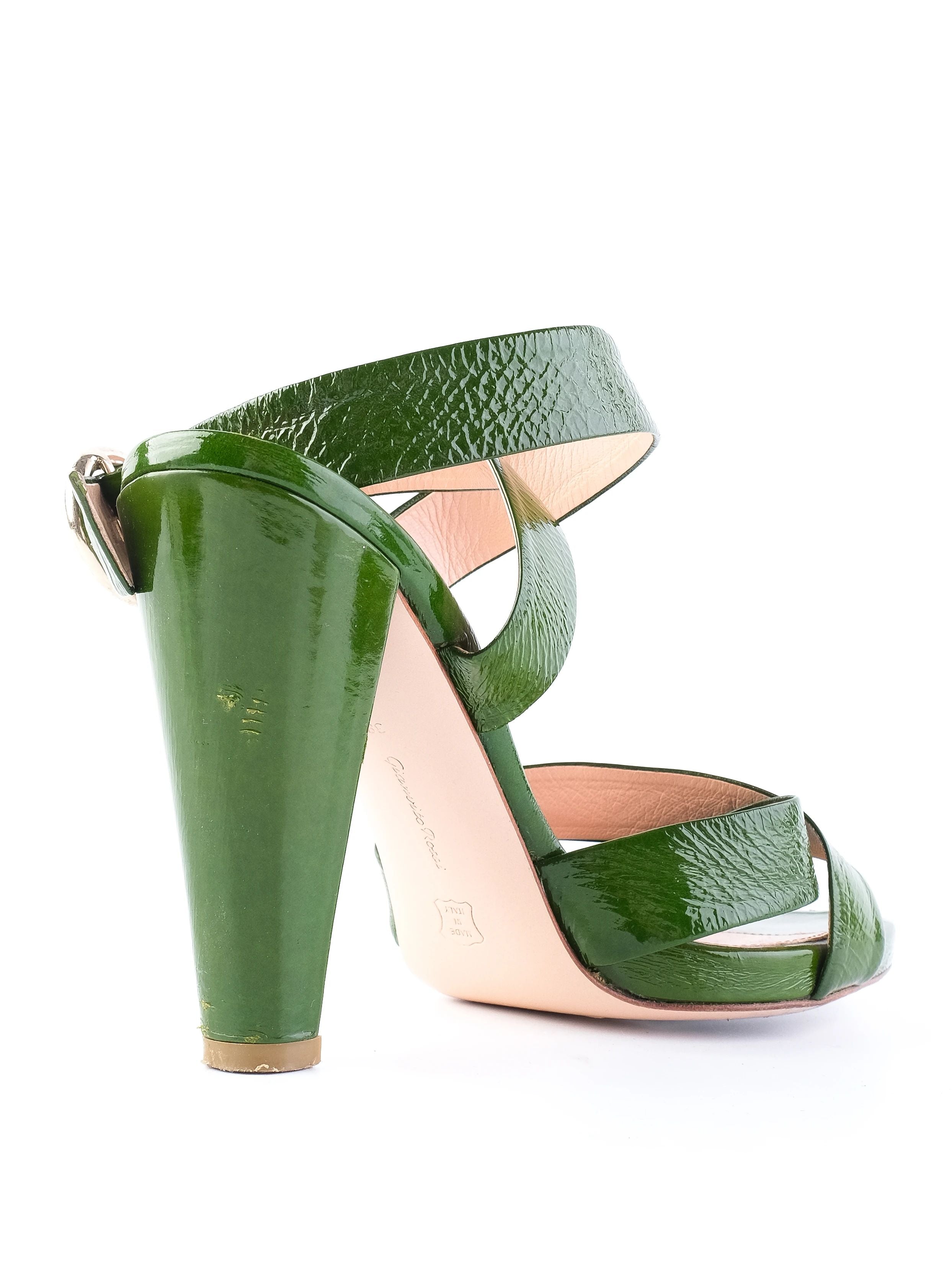 Excellent Sergio Rossi Green Leather High-Heeled Sandals Size 38