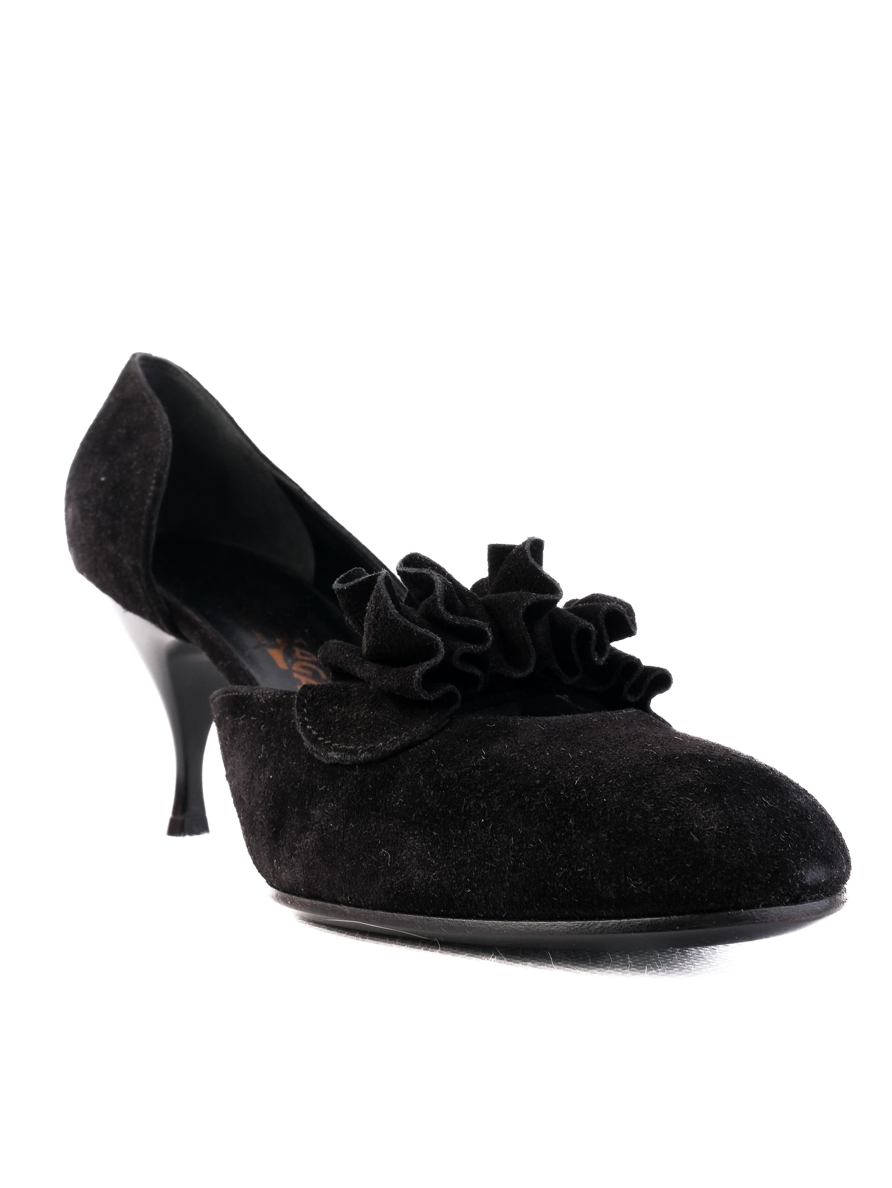 Excellent Salvatore Ferragamo Black Suede High Heeled Shoes Size 37.5
