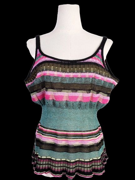 Chacok Sleeveless Knit Top Multicolor Stripes Size S Excellent
