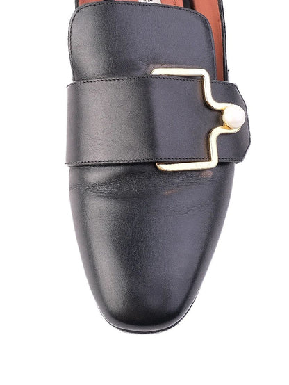 Good Bally Black Leather Loafers with Gold Buckle Size 38.5