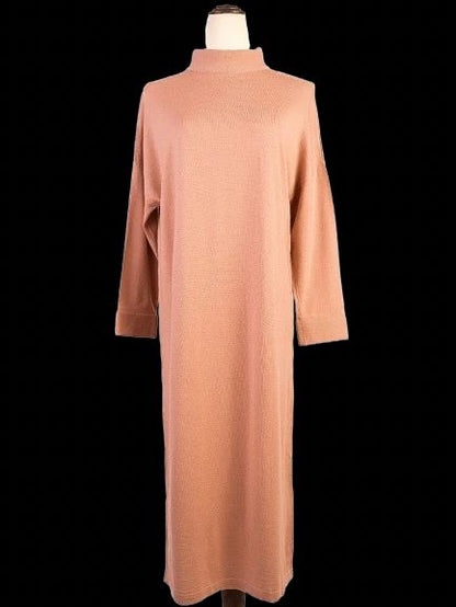 Excellent Pink Wool Dress M High Neckline Long Sleeves Women