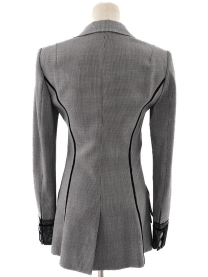 Excellent Gray Houndstooth Wool Blazer with Lace Detail Size S