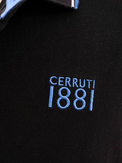 Excellent Cerruti 1881 Black Short Sleeve Polo Shirt with Blue Accents