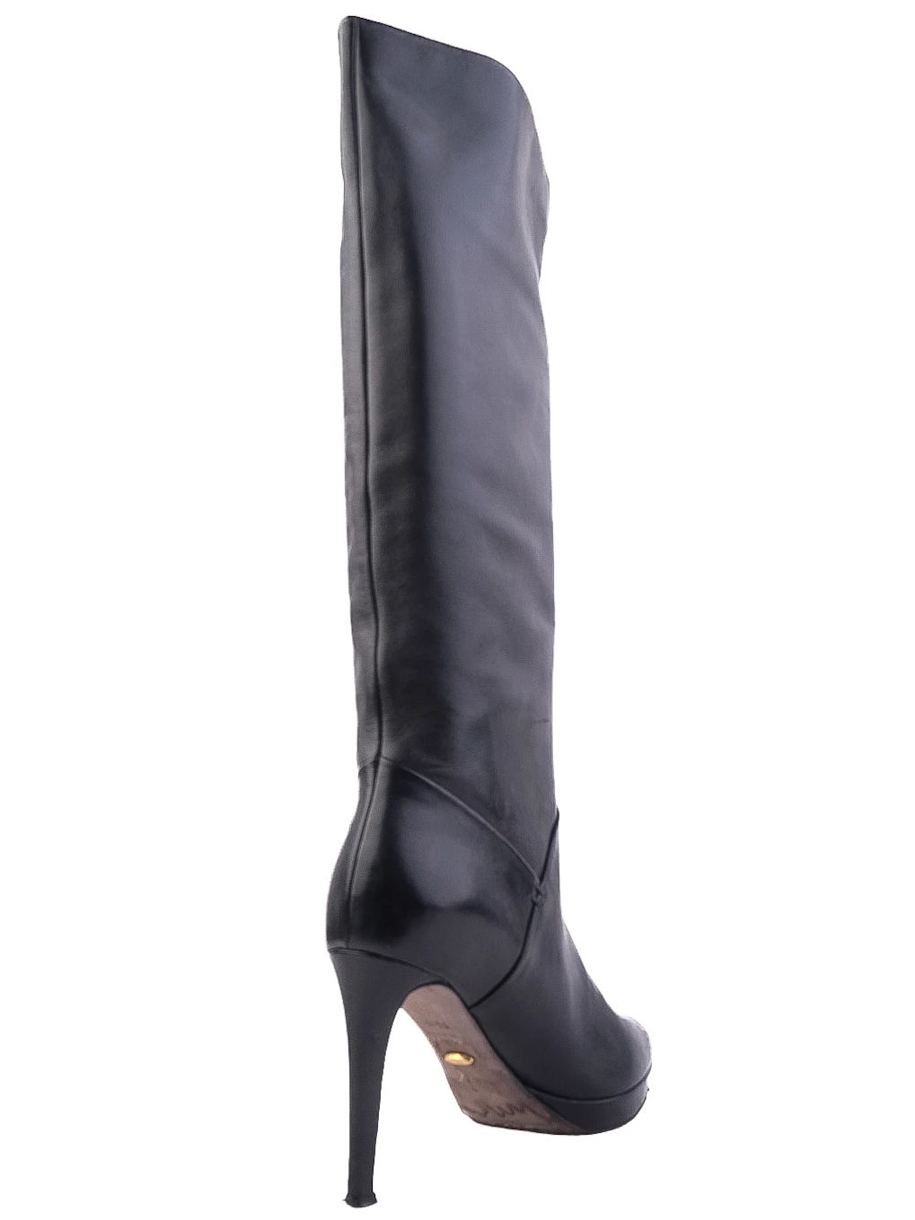 Excellent Prada Black Leather Knee-High Heeled Boots Size 37.5