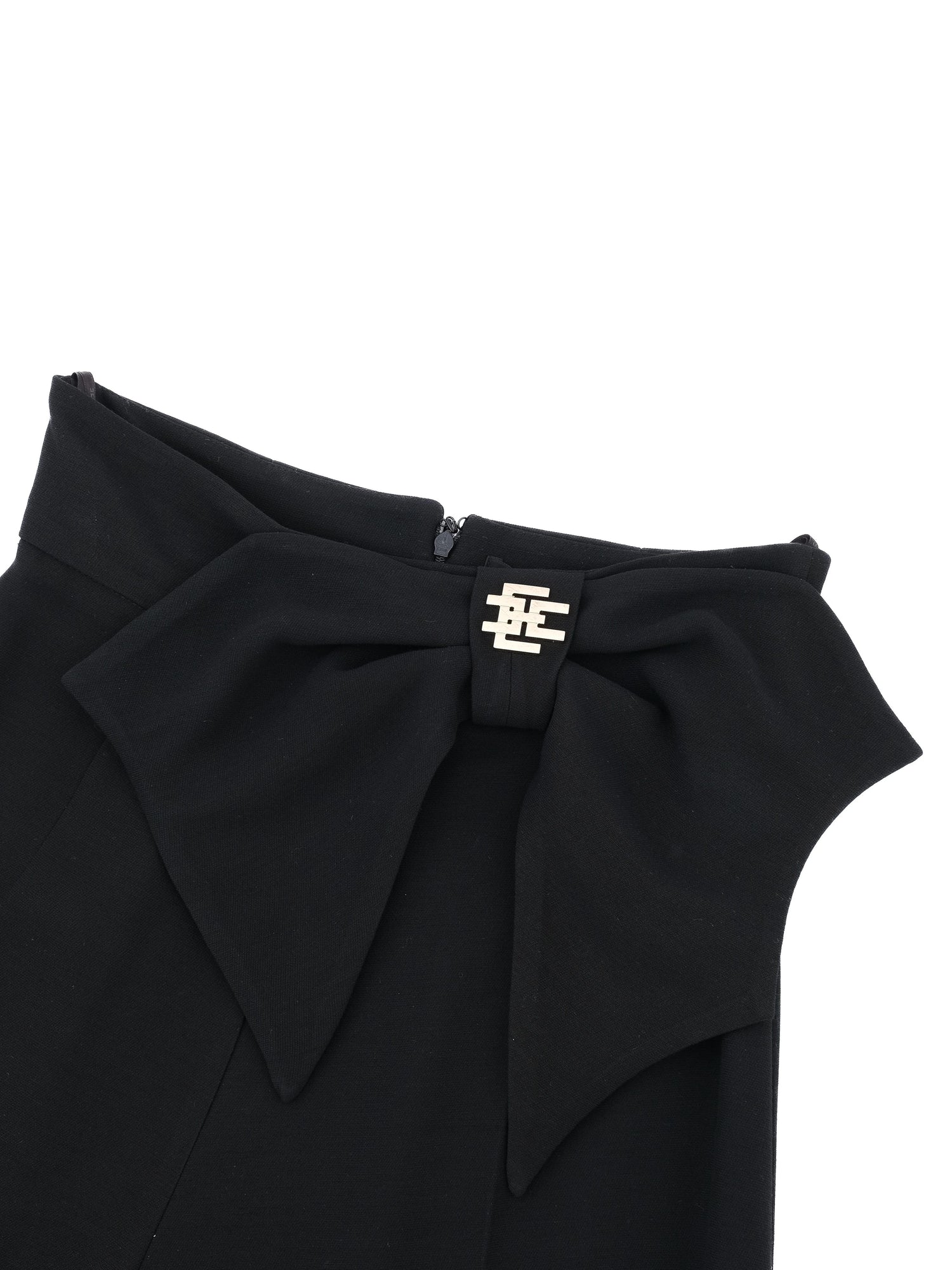 Perfect Elisabetta Franchi Black Wool Wide-Leg Pants Bow Size L