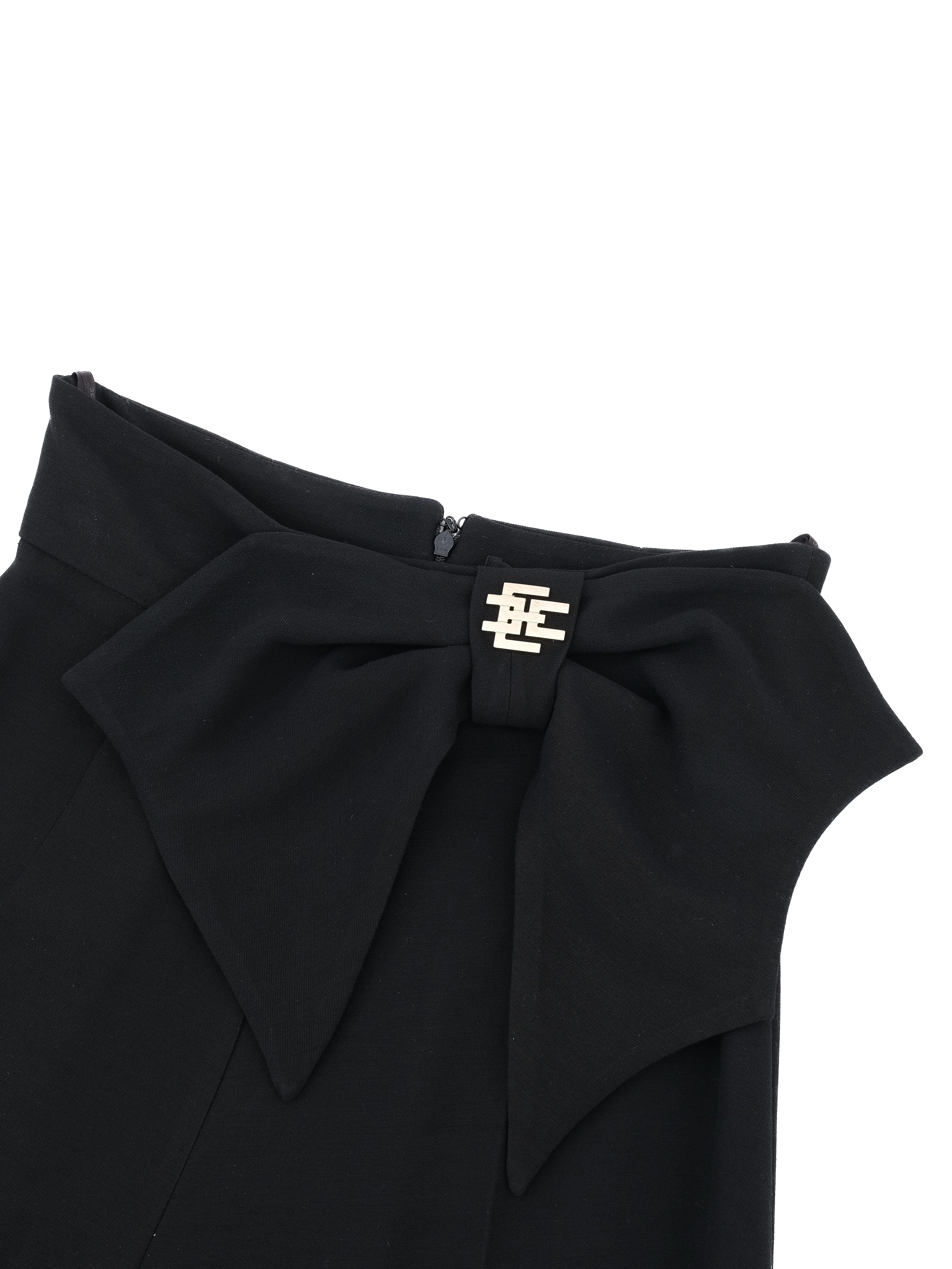 Perfect Elisabetta Franchi Black Wool Wide-Leg Pants Bow Size L