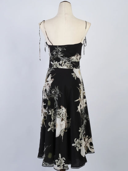 Excellent Athena Procopiou Floral Silk Dress Size M - Black &amp; White