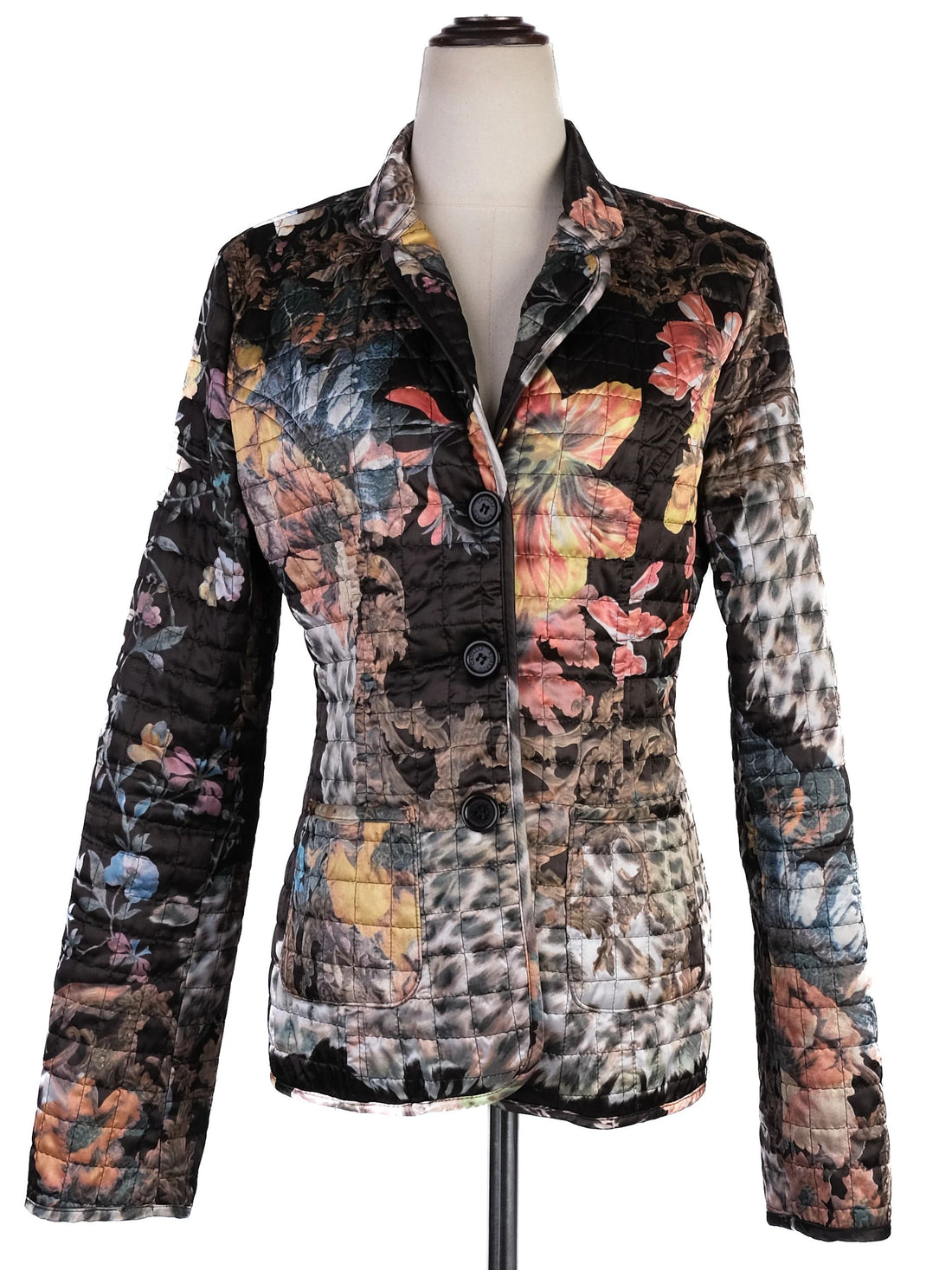Excellent Roberto Cavalli Floral Quilted Jacket Multicolor Size L