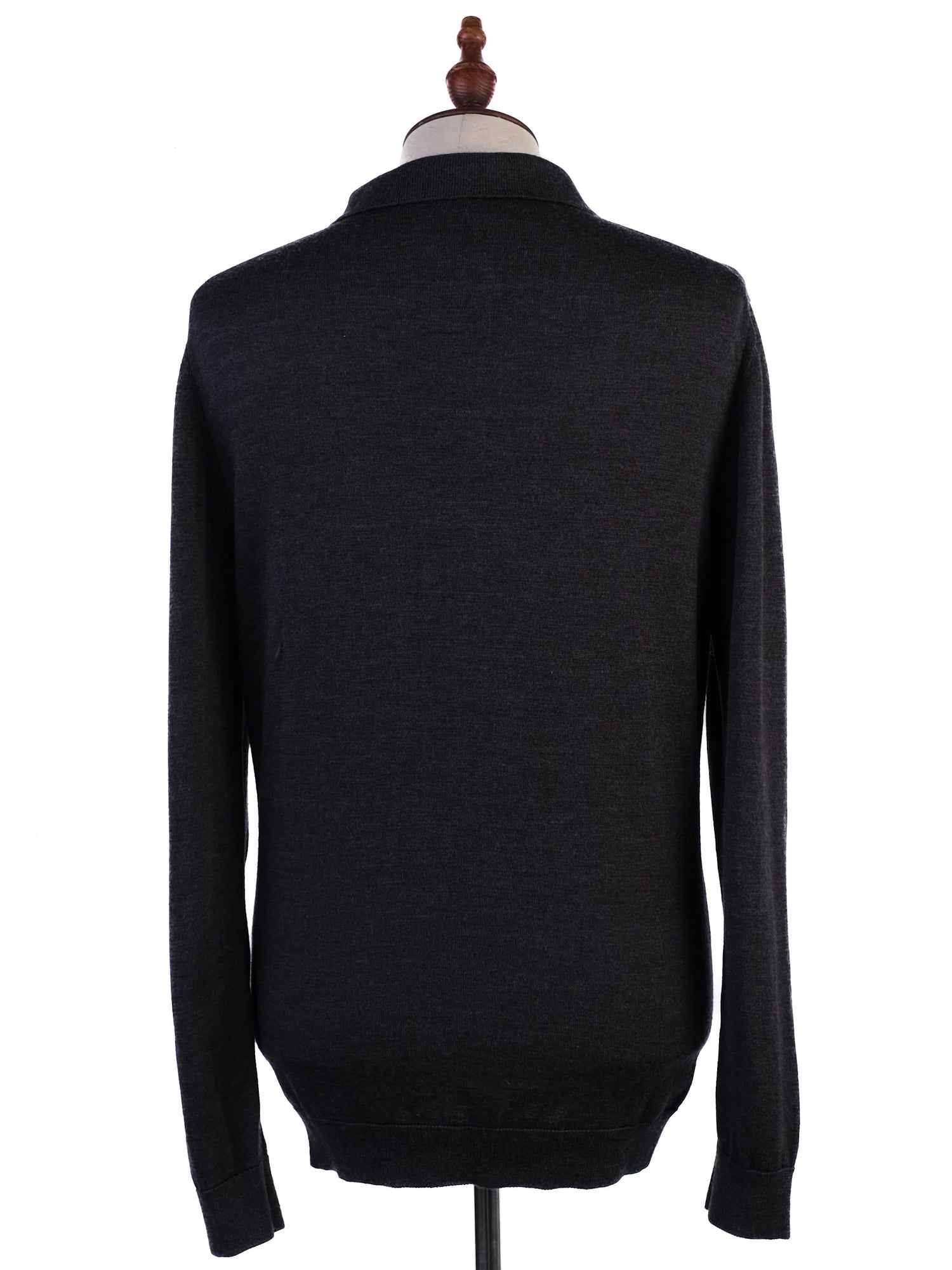 Excellent Cenere Gray Wool Long-Sleeved Polo Shirt Size L for Men