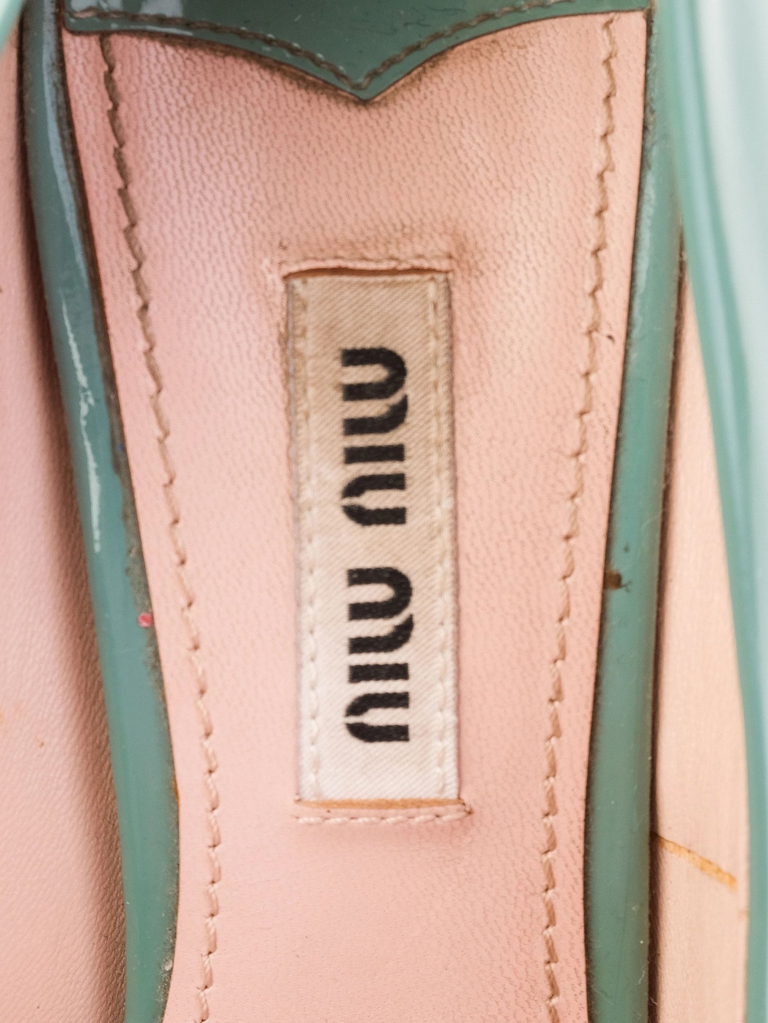 Excellent Miu Miu Green Leather High-Heeled Shoes Size 36.5