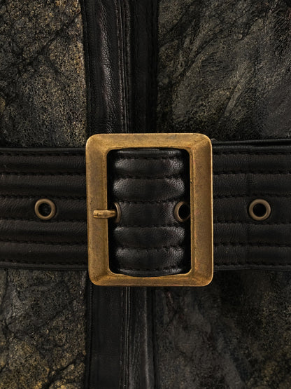 Excellent Black Leather Sleeveless Vest Size L with Fluffy Texture