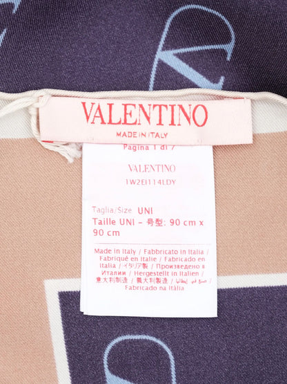 NEW Valentino Silk Scarf Combined Navy Blue &amp; Beige with Logo