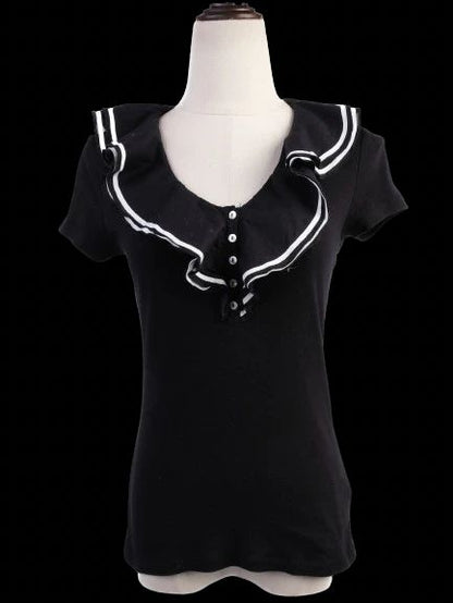 Excellent Ralph Lauren Black Cotton Short-Sleeve Top XS