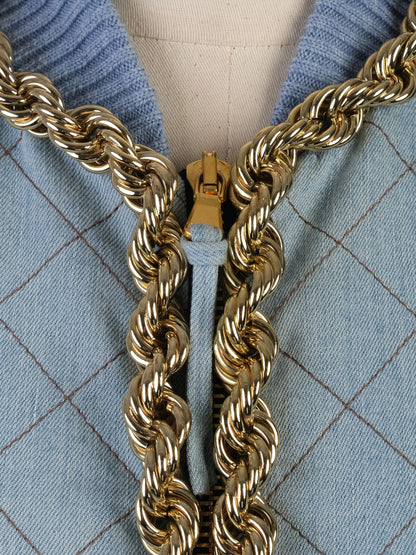 Excellent Moschino Blue Quilted Denim Jacket &amp; Skirt Set