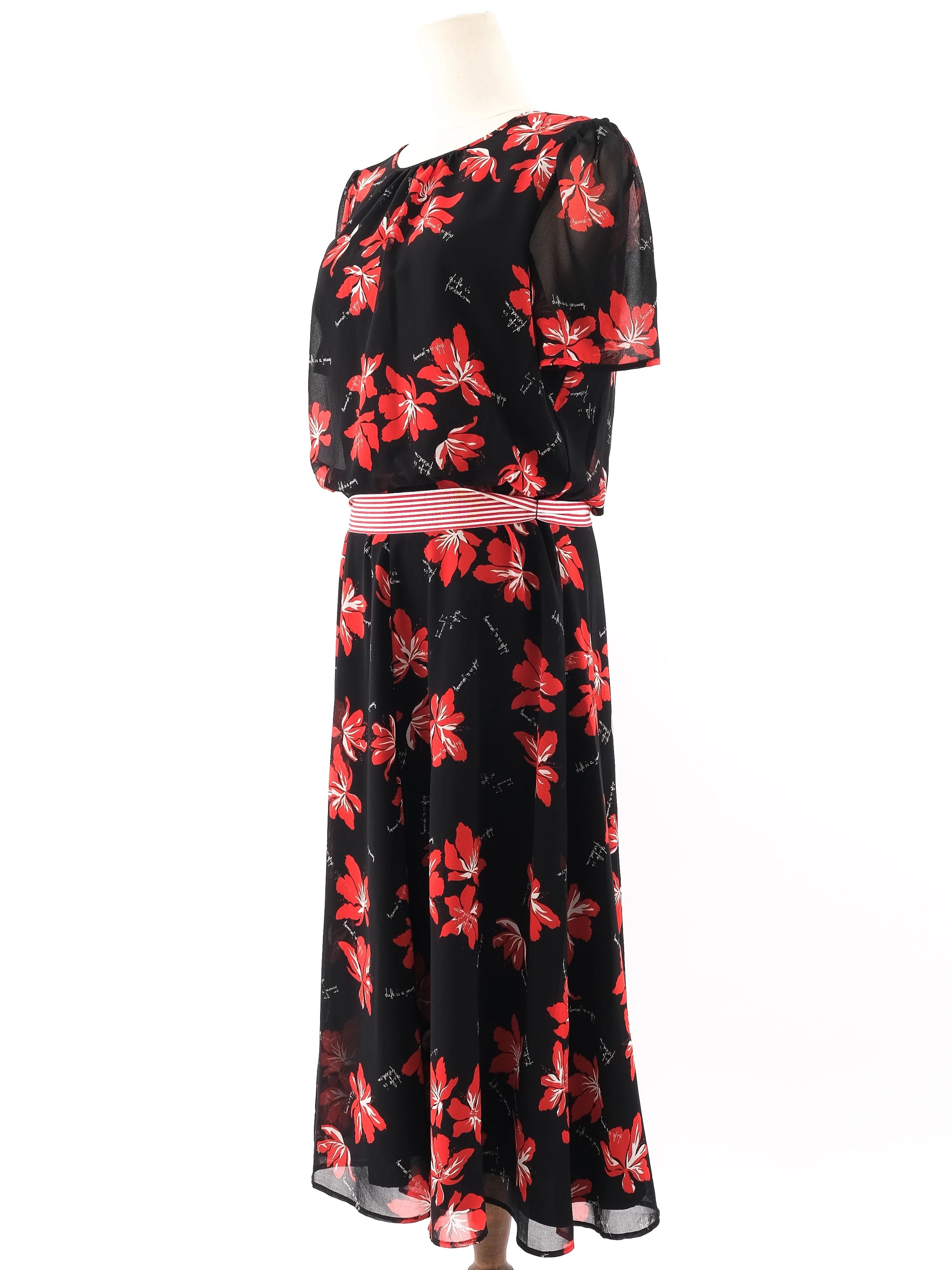 Excellent Marella Black Floral Dress XL with Belt