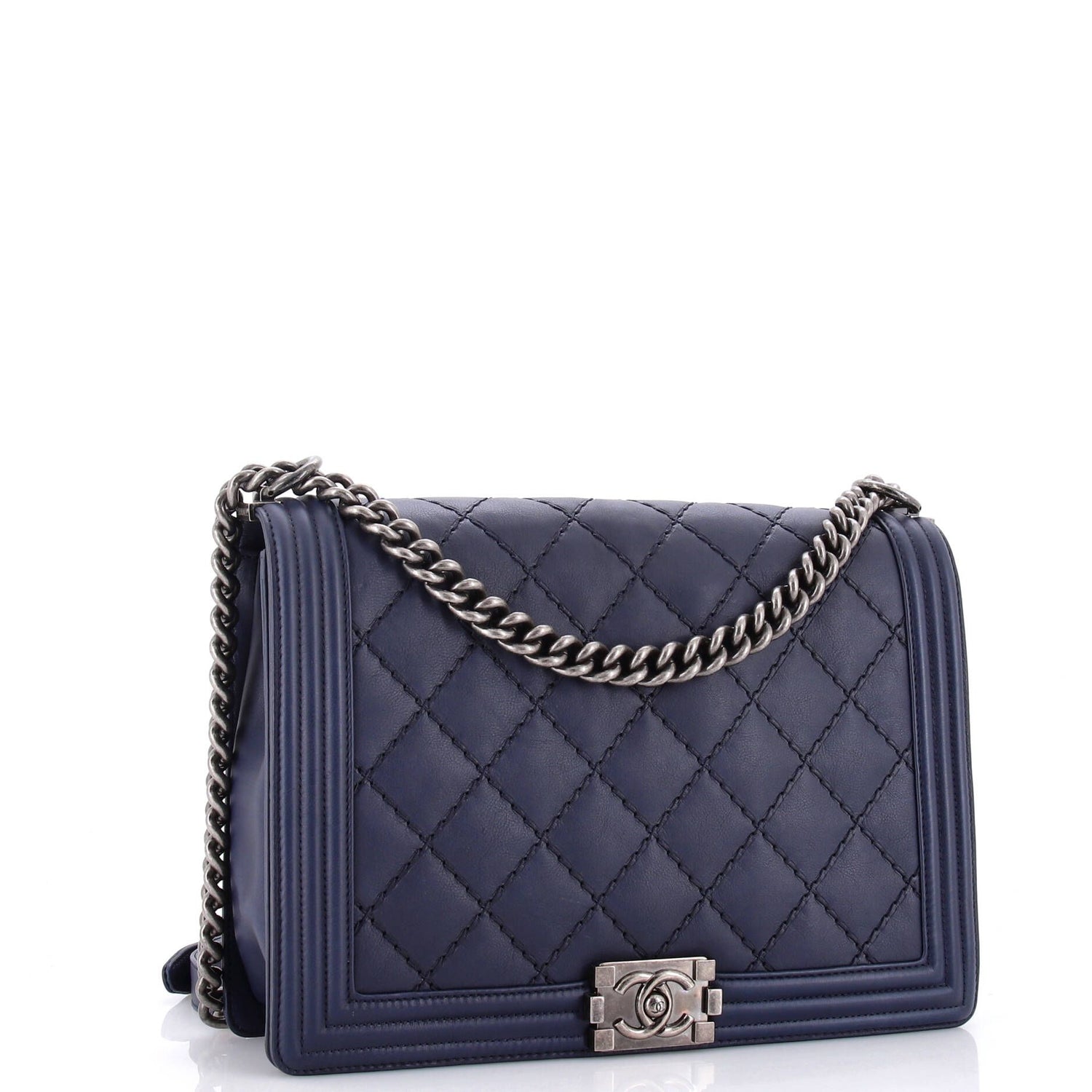 Chanel Double Stitch Boy Flap Bag Quilted Calfskin Large