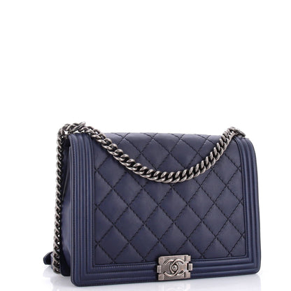 Chanel Double Stitch Boy Flap Bag Quilted Calfskin Large