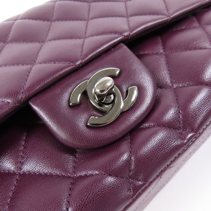 Chanel Purple Sheepskin Leather Classic 25 Silver Shoulder Bag Lambskin (sheep Leather) A 01112