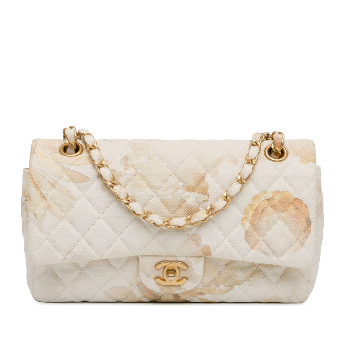 Chanel Medium Classic Printed Denim Floral Double Flap Brown
