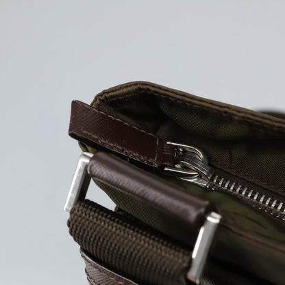 Prada Shoulder Bag Nylon Khaki Brown Silver Auth