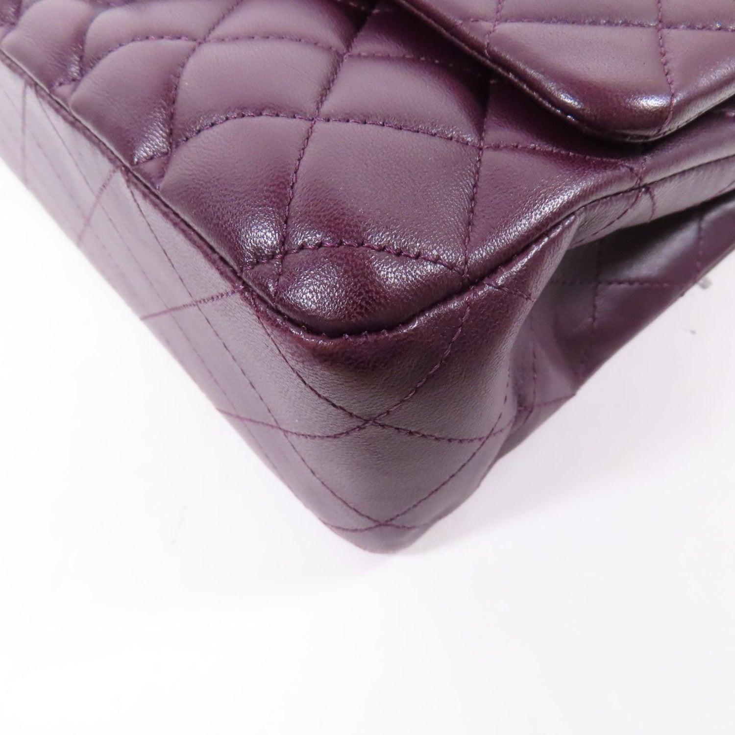 Chanel Purple Sheepskin Leather Classic 25 Silver Shoulder Bag Lambskin (sheep Leather) A 01112