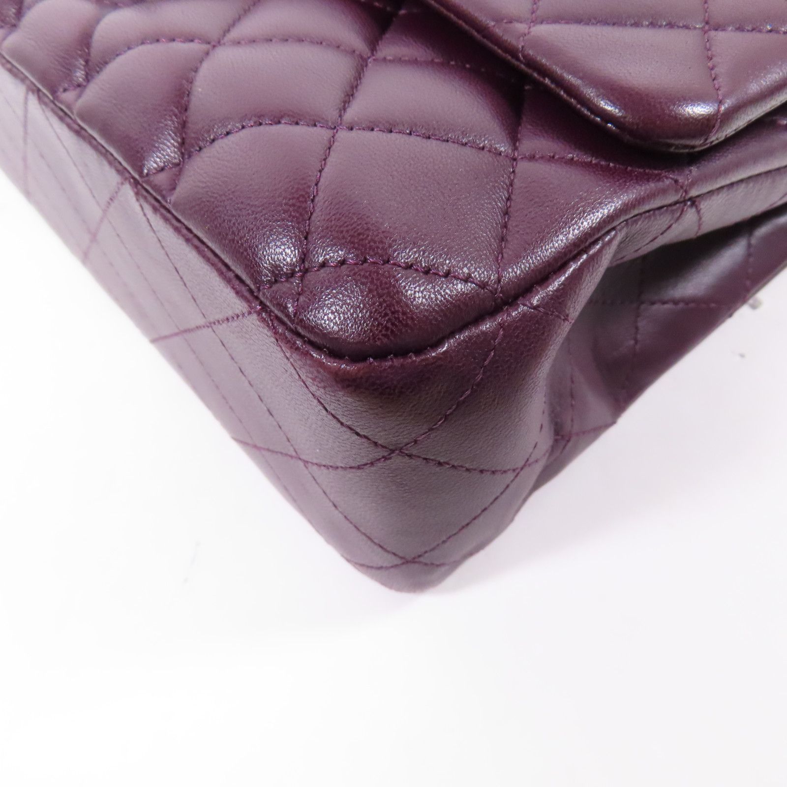 Chanel Purple Sheepskin Leather Classic 25 Silver Shoulder Bag Lambskin (sheep Leather) A 01112