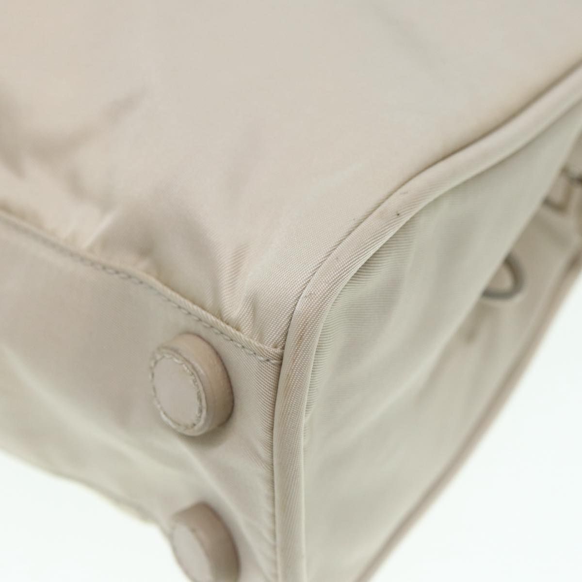 Prada Hand Bag Nylon Beige Silver Auth