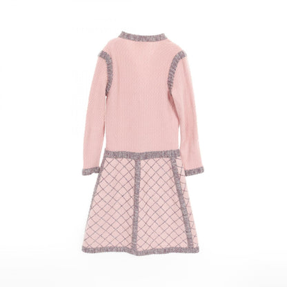 Chanel Pink Blue Gray Camelia Button Dress Silk Cashmere P 52761