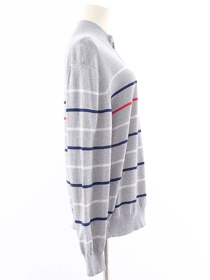 Excellent Brunello Cucinelli Gray Cotton Stripe Sweater Size XL