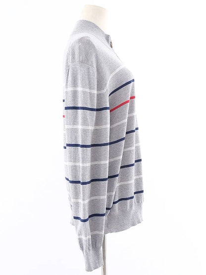 Excellent Brunello Cucinelli Gray Cotton Stripe Sweater Size XL